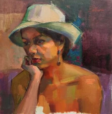 Original Oil Portrait Beautiful Iranian Woman Contemporary Realism Impressionism