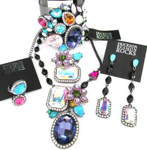 ERICKSON BEAMON NWT Colorful Crystal Necklace Bracelet Ring Earring Grand Set - 第 2/7 張圖片