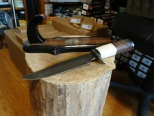 12" CHIPAWAY CUTLERY FIXED BLADE KNIFE BONE & WOOD HANDLE 440HC S.S LEATHER SHE.