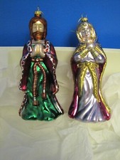 2pc Unique Glass Joseph and Mary Religious Nativity Xmas Tree Ornaments 6" tall
