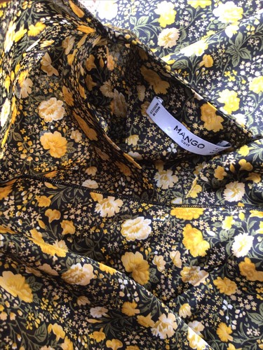 MANGO SUIT M yellow floral Ditsie print sleeveless tunic top drape side neck tie - Picture 9 of 11