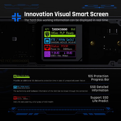 Smart 2280 M.2 NVMe SSD Enclosure Cyber Edition With LCD Display Max 10GBps - Afbeelding 4 van 11