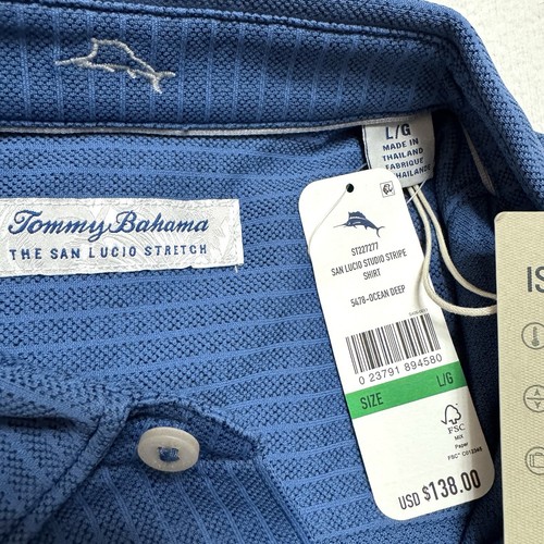 NWT TOMMY BAHAMA L Large Mens SAN LUCIO STUDIO STRIPE Shirt Island Zone Ocean - Picture 5 of 8