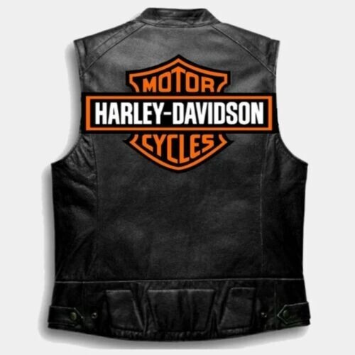 Chaleco de cuero negro para motociclista Harley Davidson Passing Link para ho...