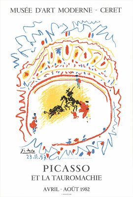 PABLO PICASSO Tauromachie 35'' x 23.5'' Lithograph 1982 Cubism Multicolor, White,