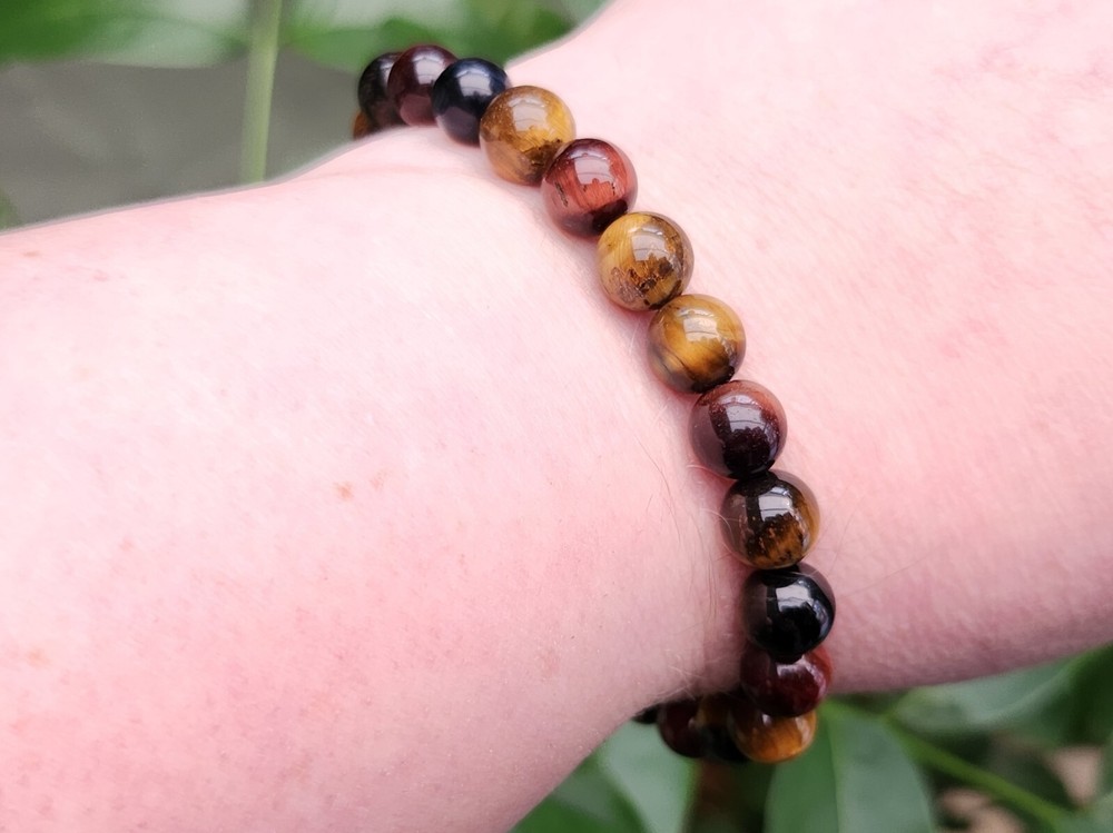 8mm Tigers Eye Bracelets Triple Hawks Eye Dragons Eye Gemstone Beach Jewelery