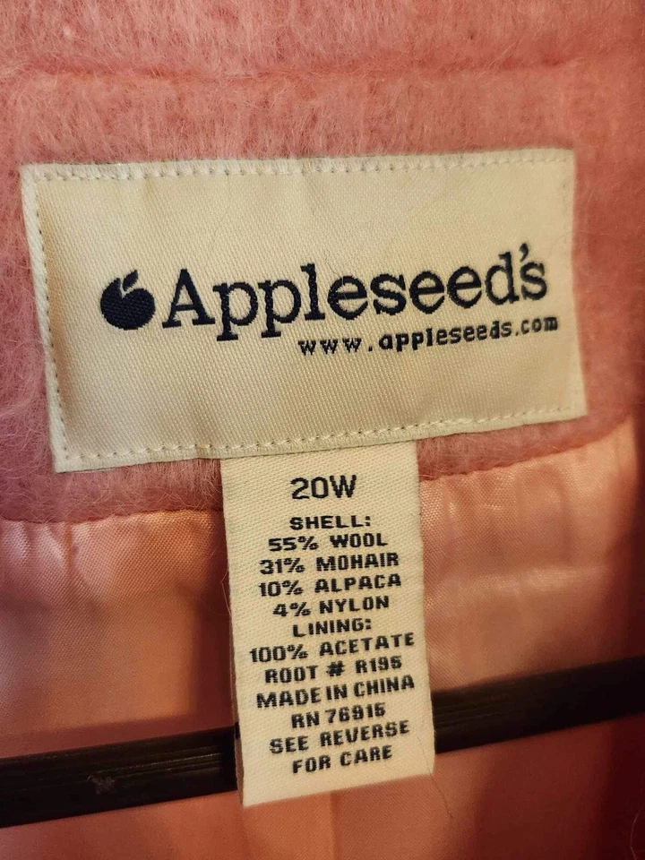 Abrigo Chaqueta Appleseed's Rosa Mezcla Lana Botón Talla 20W Exterior Súper Suave Foto 2 de 4