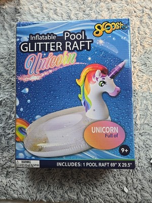 Sloosh Inflatable Pool Glitter Raft Unicorn Summer Water Toy 69'' x 29.5'' Ages 9+