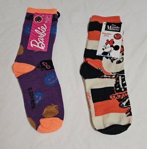 Barbie and Minnie Mouse Novelty Halloween Socks 2 pair Fits Shoe Size 9-2.5 New - Picture 8 of 8