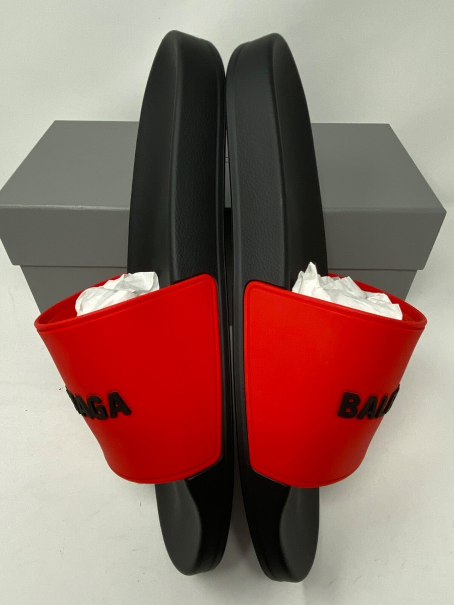 $395 Mens Balenciaga Hybrid Logo Pool Slides Sandals