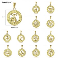 Yellow Gold Plated Stainless Steel Zodiac Sign Pendant Charm ONLY 20mm Diameter
