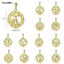 Yellow Gold Plated Stainless Steel Zodiac Sign Pendant Charm ONLY 20mm Diameter