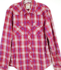 Levis-Mens Long Sleeve Western Pearl Snap Shirt-Large-Red Plaid-100 Cotton