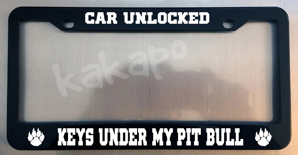 Pit Bull Paw License Plate Frame – "Under My Pit Bull" Unlocked Keys Design - View #2