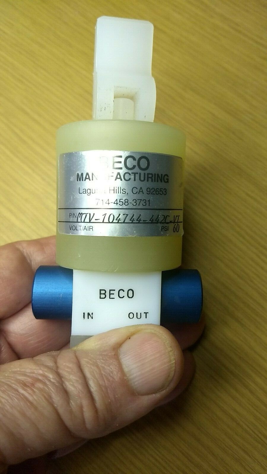 BECO MTV-104744-442C-VT Manual PTFE Flow Valve, 60 psi