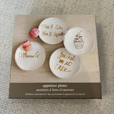 Pier 1 Dessert Appetizer 6" Plate Set of 4 Gold White Pink Cupcake Shower