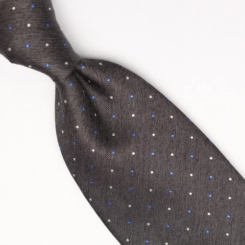 Gladson Mens Silk Necktie Gray Blue White Polka Dot Weave Woven Tie Italy