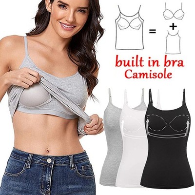Damen Tanktop mit integriertem BH Unterhemd Lässige Sportweste Korsett  Tops Neu