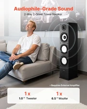 New Floorstanding Speaker, 2-Way, Floor-Standing Tower Speaker with 1-Inch Twee