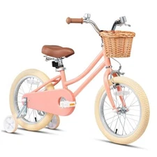  Girls Bike with Basket for 2-12 Peach 16 Inch With Training Wheels & Kickstand