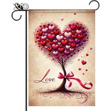 Valentine's Double-Sided Tree Garden Flag 12x18 Inch Heart Ribbon Love Banner 