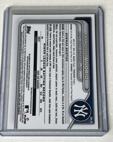 Bowman 2024 Cromo 1er Verde Reptiliano Automático Francisco Vilorio/99 🔥 Yankees - Imagen 2 de 2