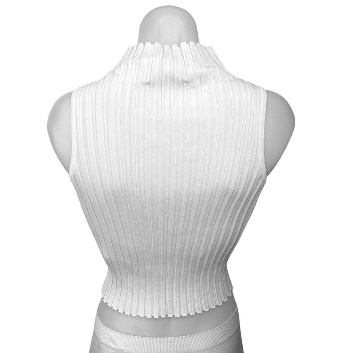 【関税&送料込】Off White Ribbed Stretch Knit Sleeveless Min Zara White Ribbed Knit Turtleneck Sleeveless Cropped Sweater