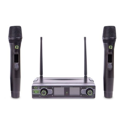 Q-Audio QWM1950 Dual UHF kabelloses Mikrofonsystem + 2 Handmikrofone (606,5-613,5 MHz)