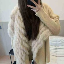 2025 Nuovo, Bavero in Pelliccia di Volpe, Lana Doppio Lato Tweed, Cappotto, Donna Invernale