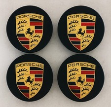 4x 76mm Porsche Wheel Center Caps Gloss Black Concave Hub Caps 911 Macan Cayenne