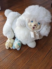 Vintage Dan Dee Puppy Surprise White Poodle Plush with rubber face  2 babies