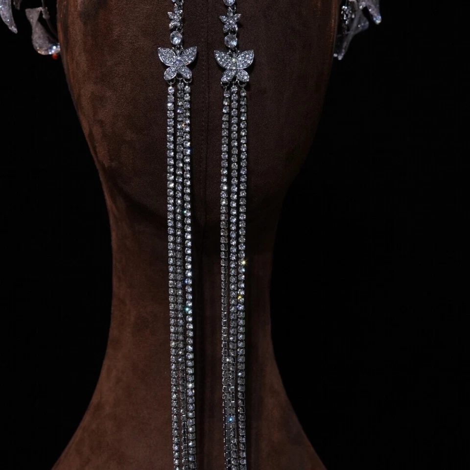 Flor Blanca Cristal Romántico Tiaras Novia Coronas Borla Larga Boda Tocado Foto 3 de 4