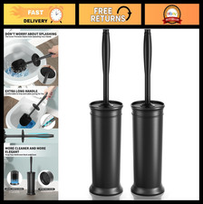 Toilet Brush Set 2 Pack - Extra Long Handle, Covered Holder, Space Saving, Durab