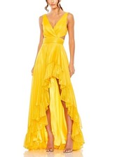 Mac Duggal 49526 Marigold Hi Lo Gown Cut Out Ribbon Back Ruffled [2] NWT