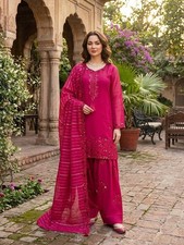 Mul Chanderi Pink Salwar Kameez With Dupatta For Indian Party Wear