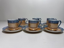VTG Japan Blue  Peach Lusterware Demitasse Tea Cups  Saucers Set of 4 8 Pcs. 
