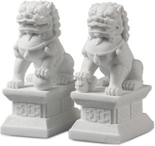Large Feng Shui Foo Dogs Pair Stone Guardian Lion Statues Home Decor