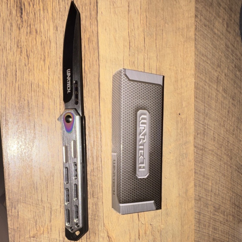 WarTech Silver/Black Metal Handle Plain Blade Manual Pocketknife