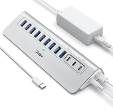 Powered USB Hub 10Gbps,YH9AC 12 Port USB C Hub with 10Gbps USB C 3.2 2 USB A 3.2