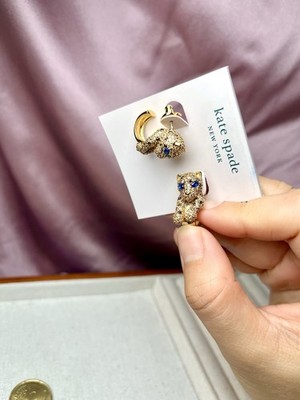 Kate Spade Fierce Leopard Animal 14K Yellow Gold Plated CZ Mini Hoop Earrings