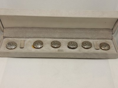 Set aus 6 silbernen Knopfhüllen Südwest Navajo Indianer, verpackt