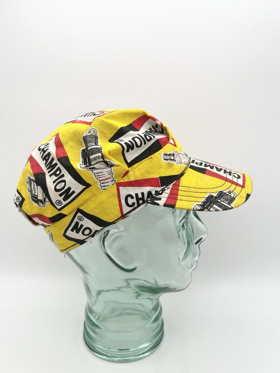 Vintage 70s Champion Spark Plug All Over Print Hat USA Made Racing