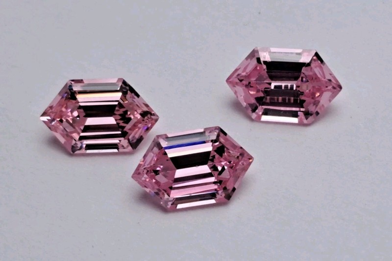 3 Pieces Hexagon Shape 13x8mm Pink CZ Stones