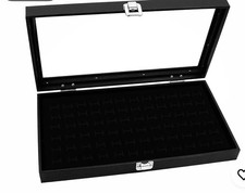 Glass Top Black Jewelry Display Case 72 Slot Ring Tray