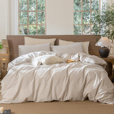 Classic Striped Duvet Cover Set - 100 Soft Washed Cotton, Queen Size
