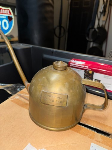  Engine Room Brass Oiler Can - Labled  "Engine Oil Steam Lab"