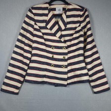 CAbi Blazer Jacket Womens 6 Blue White Stripe Double Breasted Nautical Gold