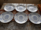 6 Sheffield, Provincial Dinner Plates, Floral Scrolls, Country Blue — photo 1
