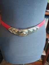 vintage Emmanuel silver tone clasp belt red leather small cowgirl western hippie