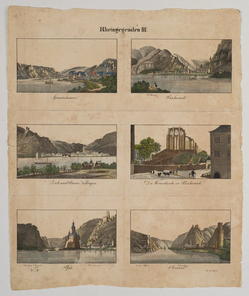 J. SCHOLZ (19.Jhd), Rheingegenden Ansichten, Stahlstich Romantik Landschaft - Bild 2 von 4